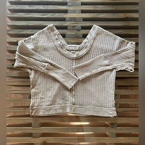 We The Free Washed Beige Waffle Knit Long Sleeve Top
